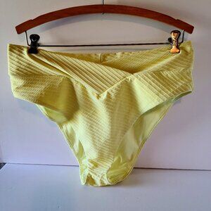 AERIE JACQUARD CROSSOVER HIGH WAISTED HIGH CUT CHEEKY BIKINI BOTTOM-LIGHT YELLOW